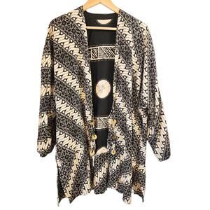 GLOBE TROTTER Reversible Black & White Open Front Cardigan w/ Embellishments OS